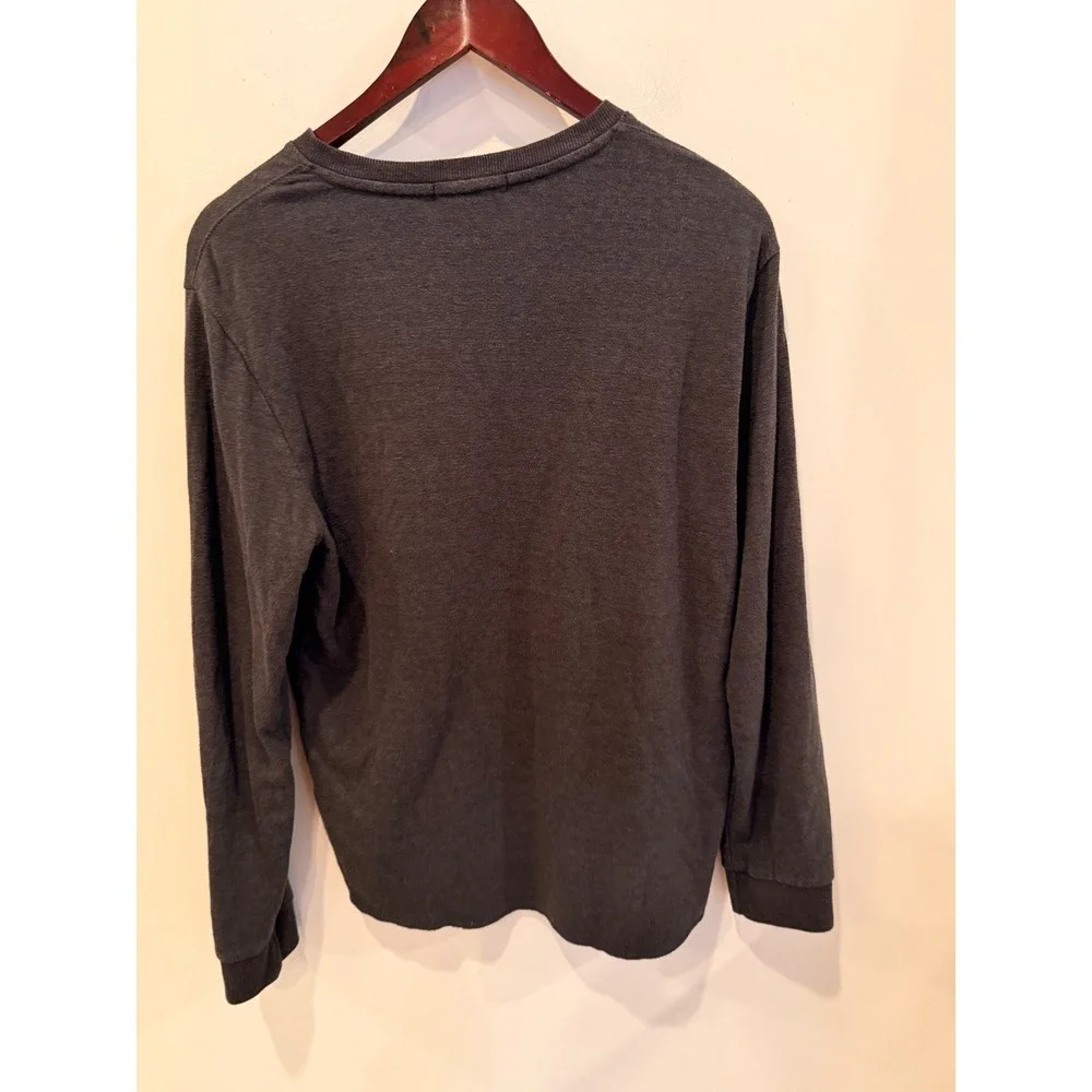 Marine Layer Mens Charcoal Gray Heather Long Sleeve Henley Shirt 13698 M